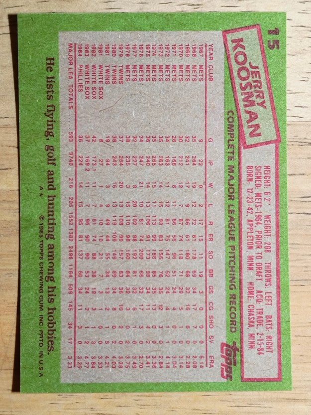 1985 Topps #15 Jerry Koosman