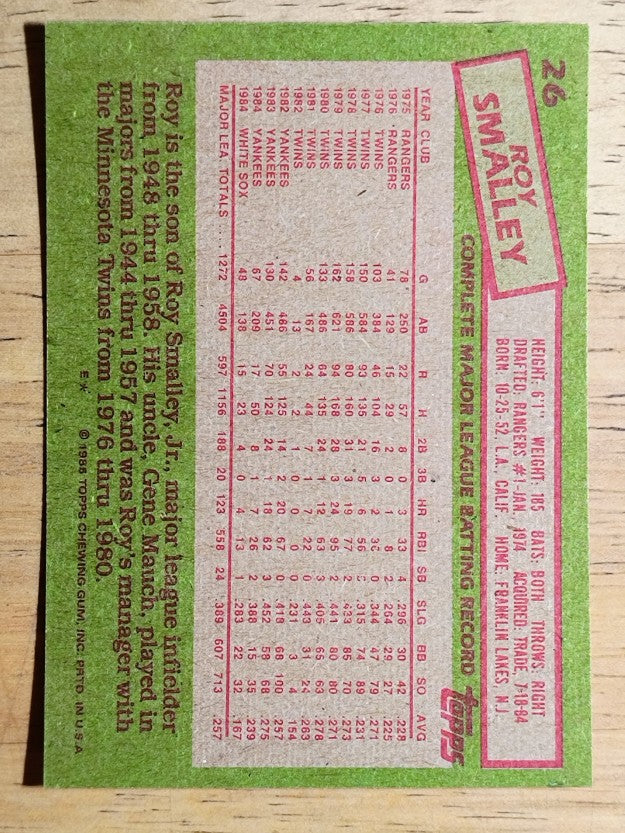 1985 Topps #26 Roy Smalley