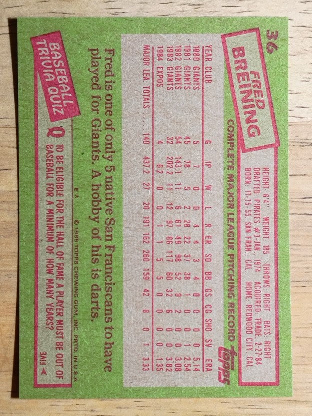 1985 Topps #36 Fred Breining