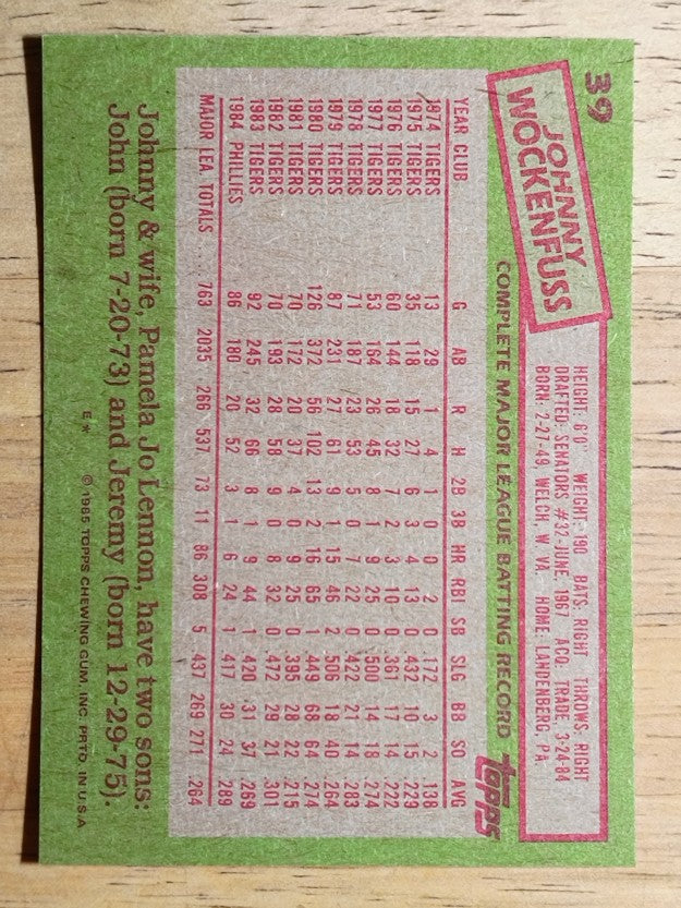 1985 Topps #39 John Wockenfuss