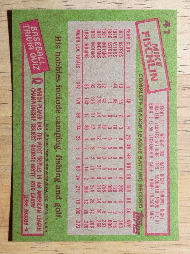 1985 Topps #41 Mike Fischlin