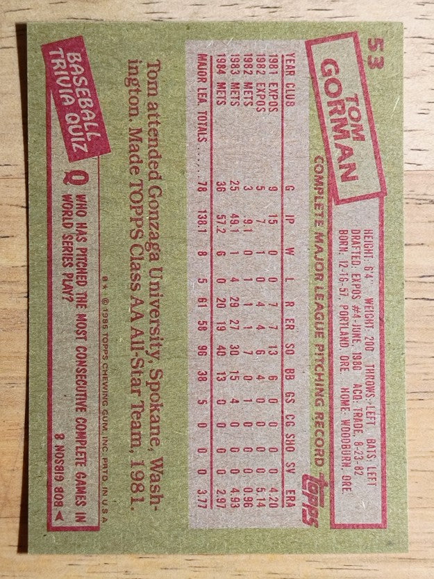 1985 Topps #53 Tom Gorman