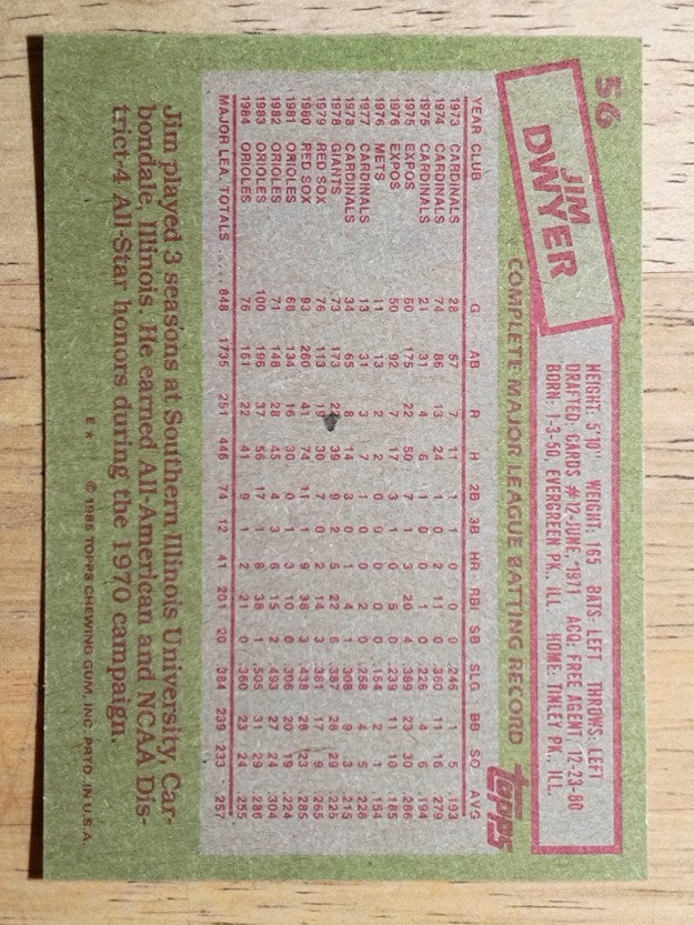 1985 Topps #56 Jim Dwyer