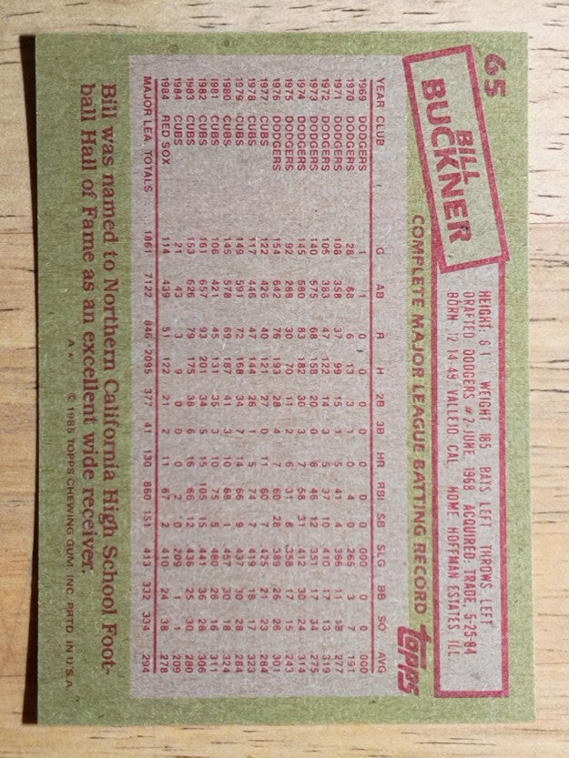 1985 Topps #65 Bill Buckner