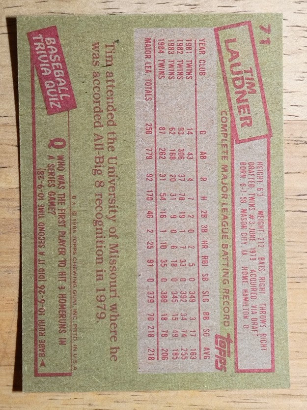 1985 Topps #71 Tim Laudner
