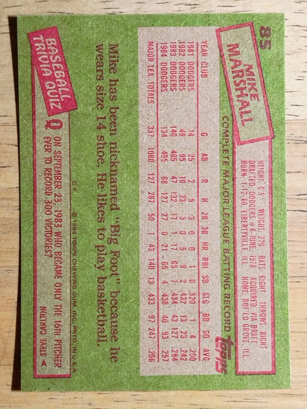 1985 Topps #85 Mike Marshall
