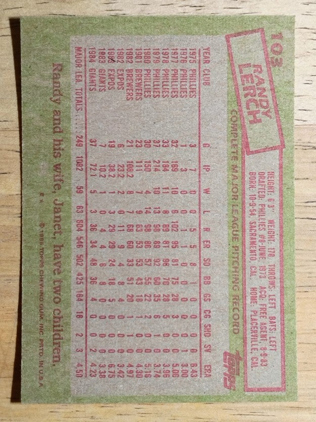 1985 Topps #103 Randy Lerch