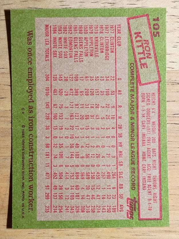 1985 Topps #105 Ron Kittle
