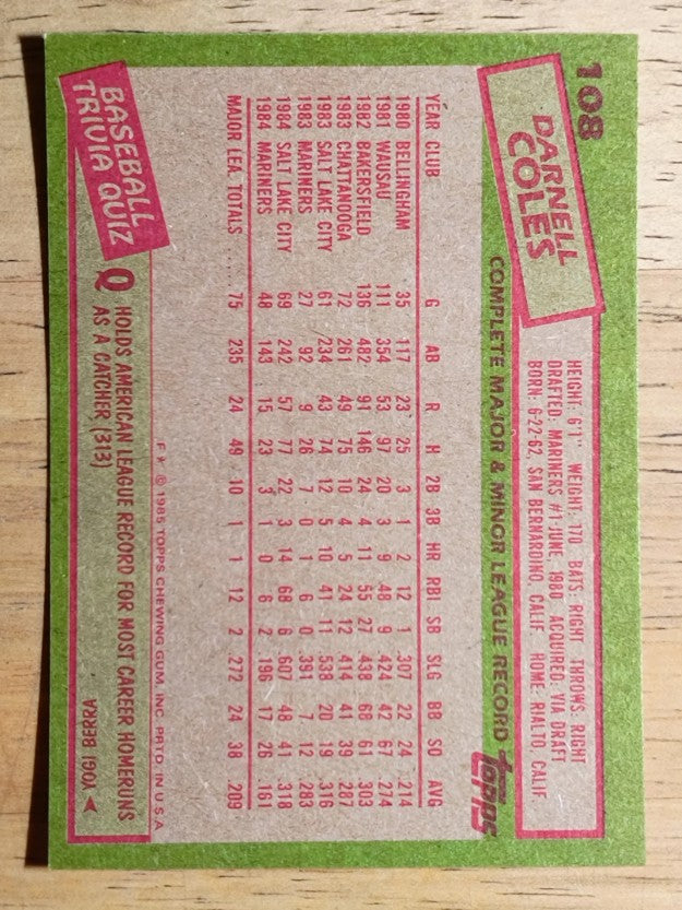 1985 Topps #108 Darnell Coles