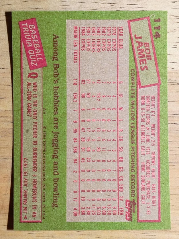 1985 Topps #114 Bob James
