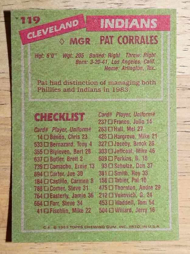1985 Topps #119 Pat Corrales MG
