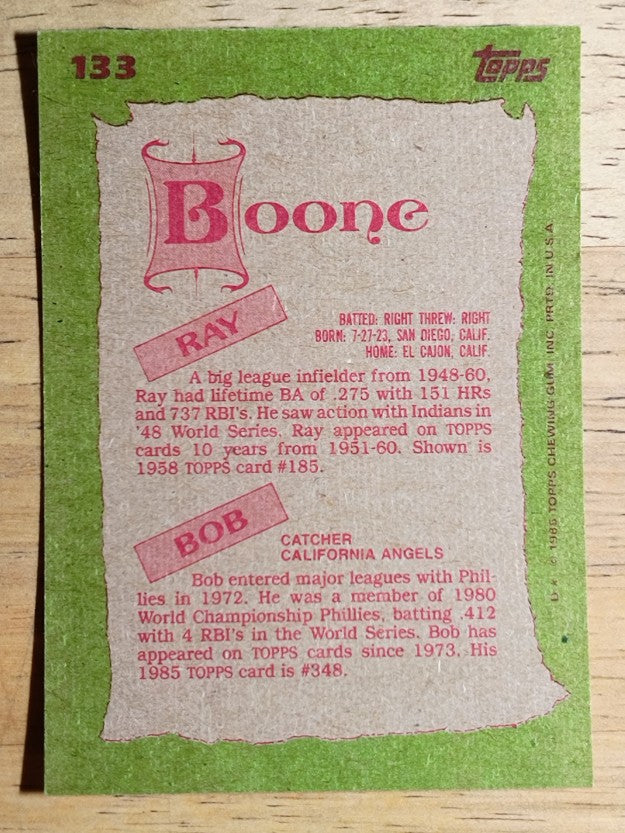 1985 Topps #133 Bob/Ray Boone FS