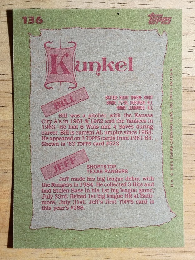 1985 Topps #136 Jeff/Bill Kunkel FS