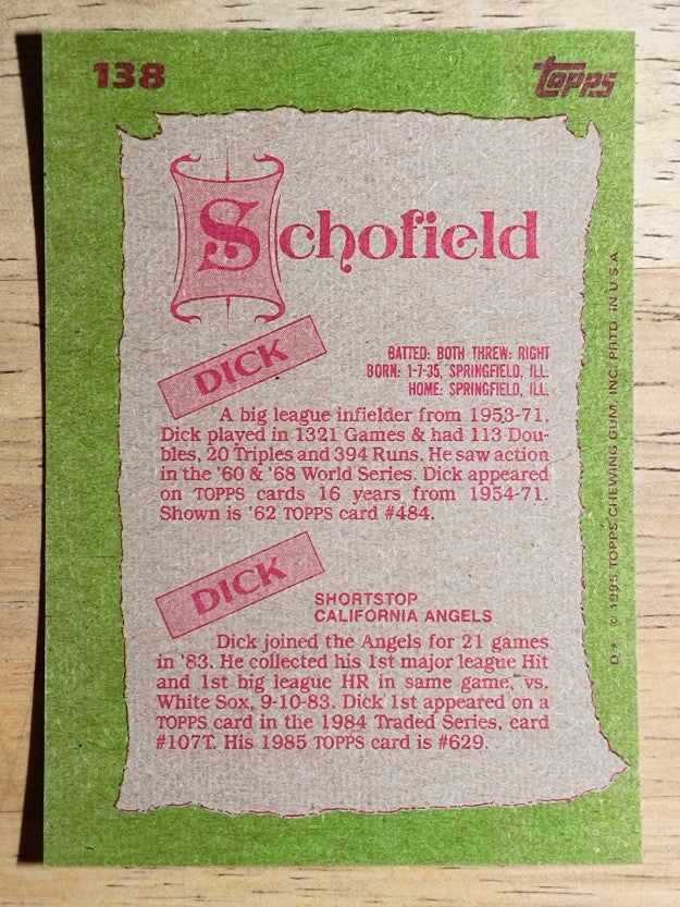 1985 Topps #138 Dick/Dick Schofield FS