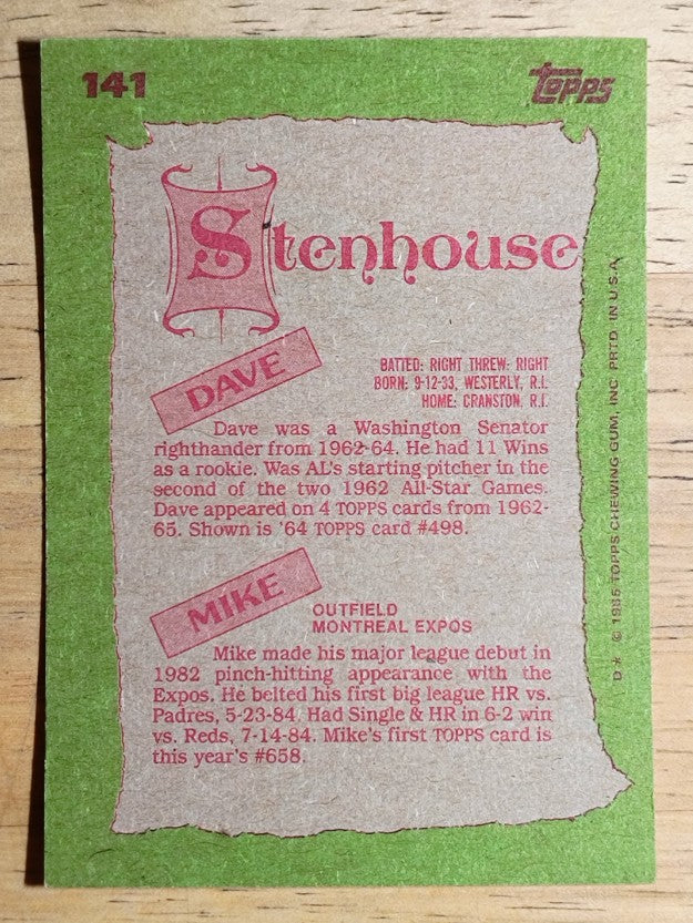 1985 Topps #141 Mike/Dave Stenhouse FS