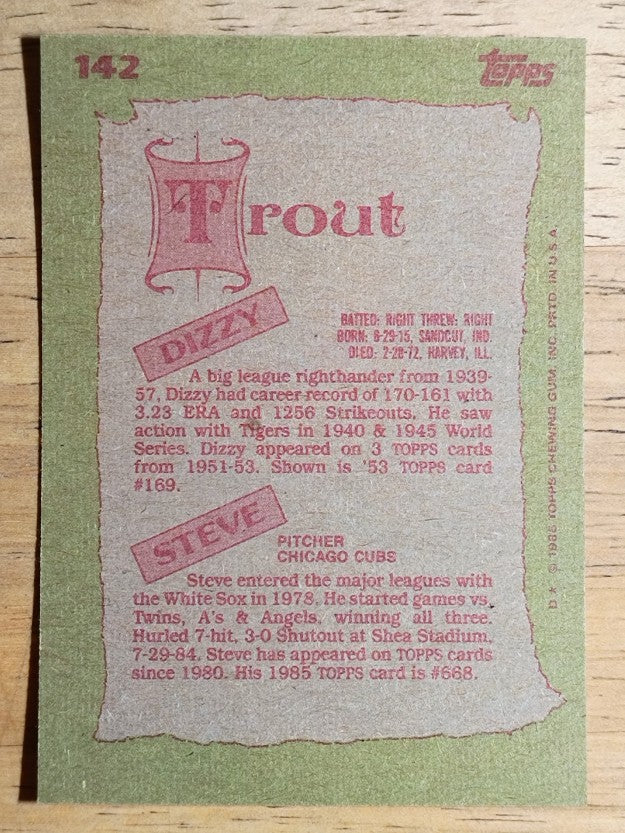 1985 Topps #142 Steve/Dizzy Trout FS