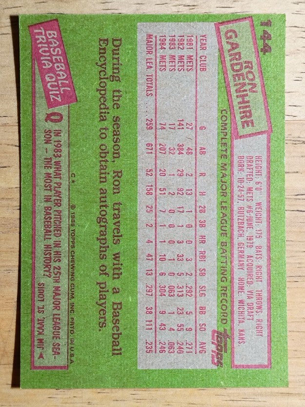 1985 Topps #144 Ron Gardenhire