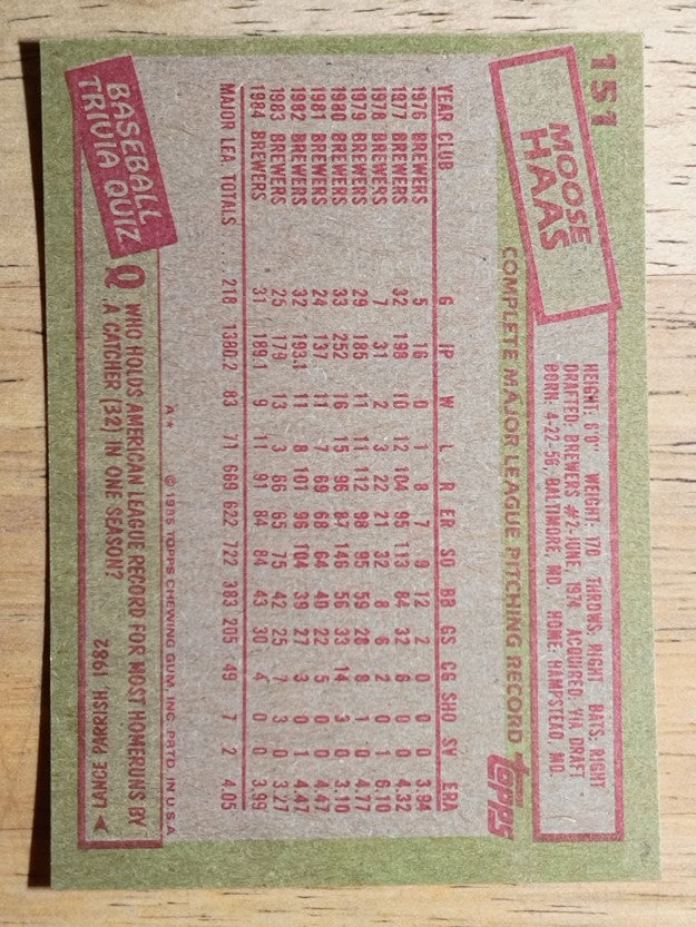 1985 Topps #151 Moose Haas