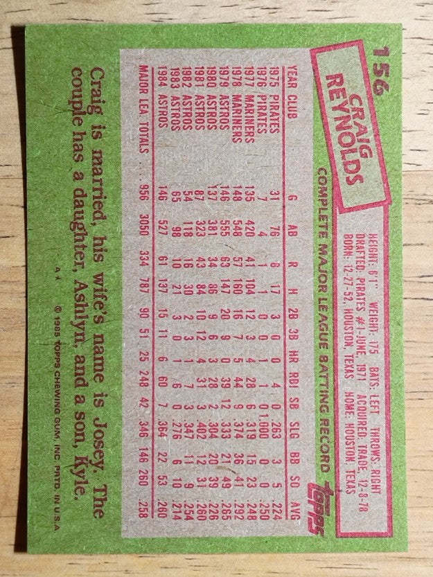 1985 Topps #156 Craig Reynolds