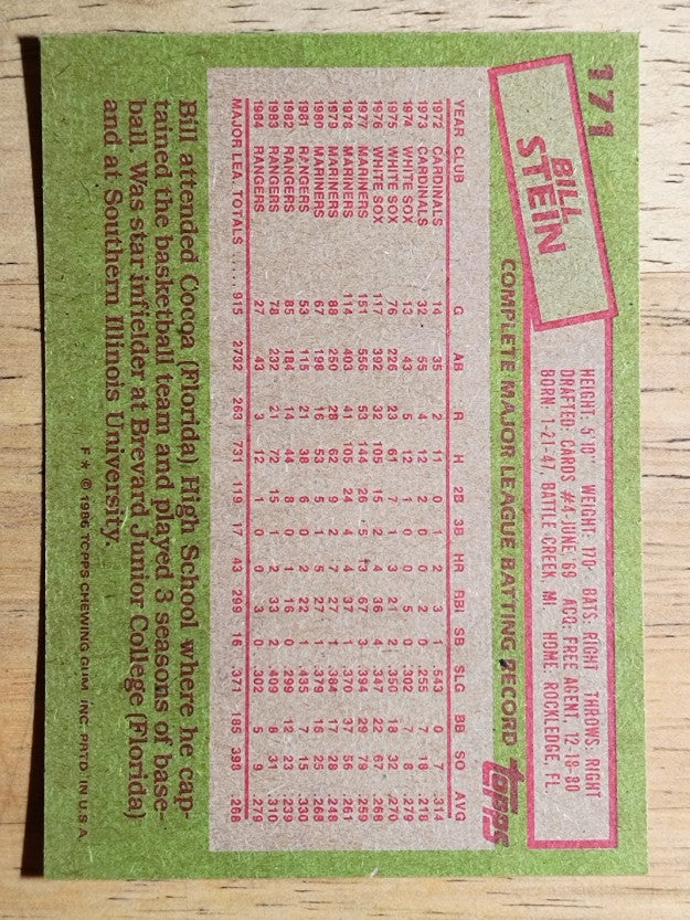 1985 Topps #171 Bill Stein