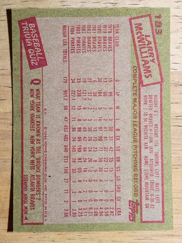 1985 Topps #183 Larry McWilliams