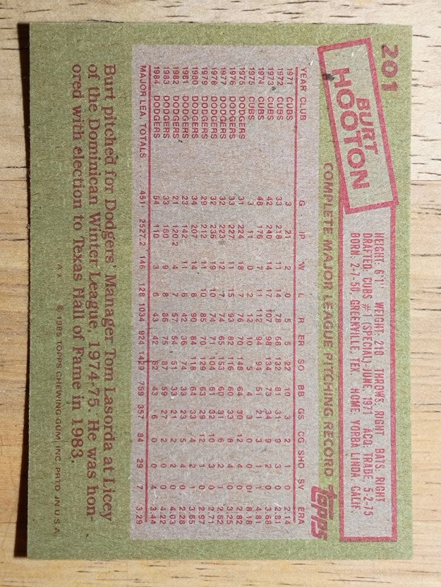 1985 Topps #201 Burt Hooton