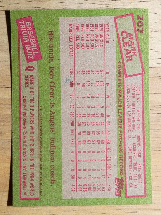 1985 Topps #207 Mark Clear