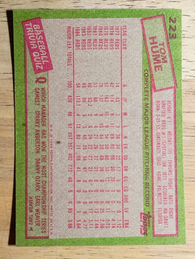 1985 Topps #223 Tom Hume