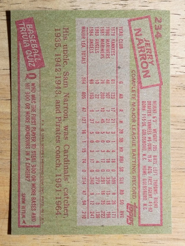 1985 Topps #234 Jerry Narron