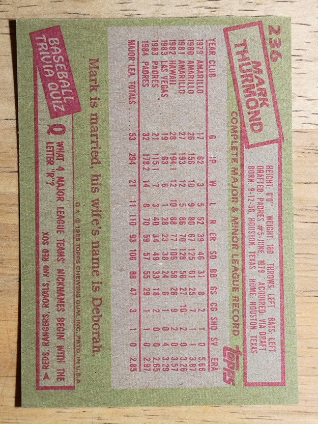 1985 Topps #236 Mark Thurmond