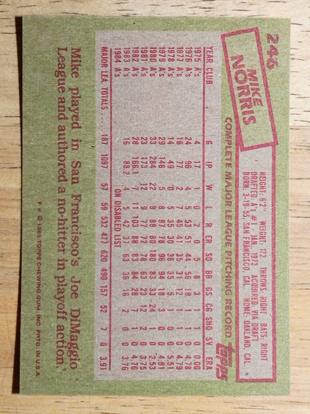 1985 Topps #246 Mike Norris