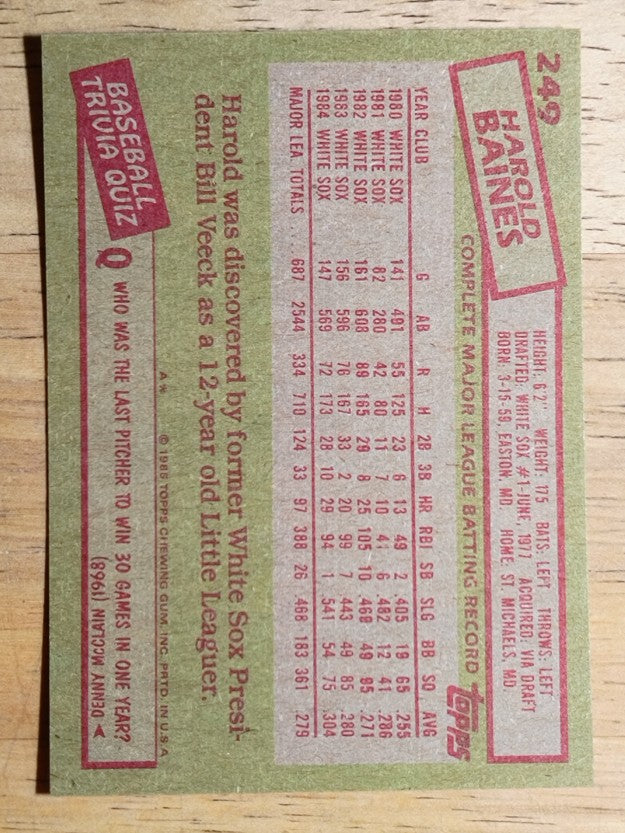 1985 Topps #249 Harold Baines