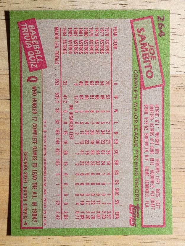 1985 Topps #264 Joe Sambito