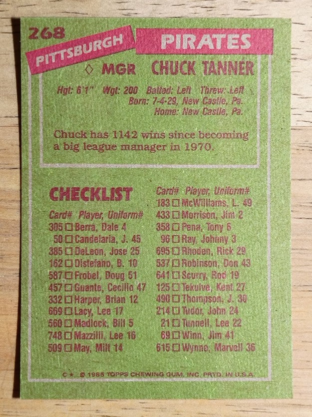 1985 Topps #268 Chuck Tanner MG
