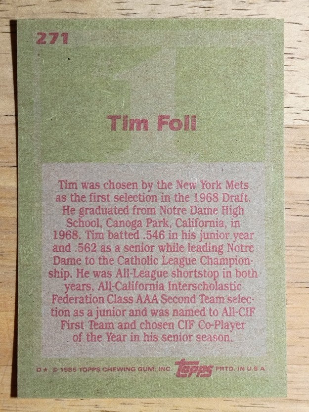 1985 Topps #271 Tim Foli FDP