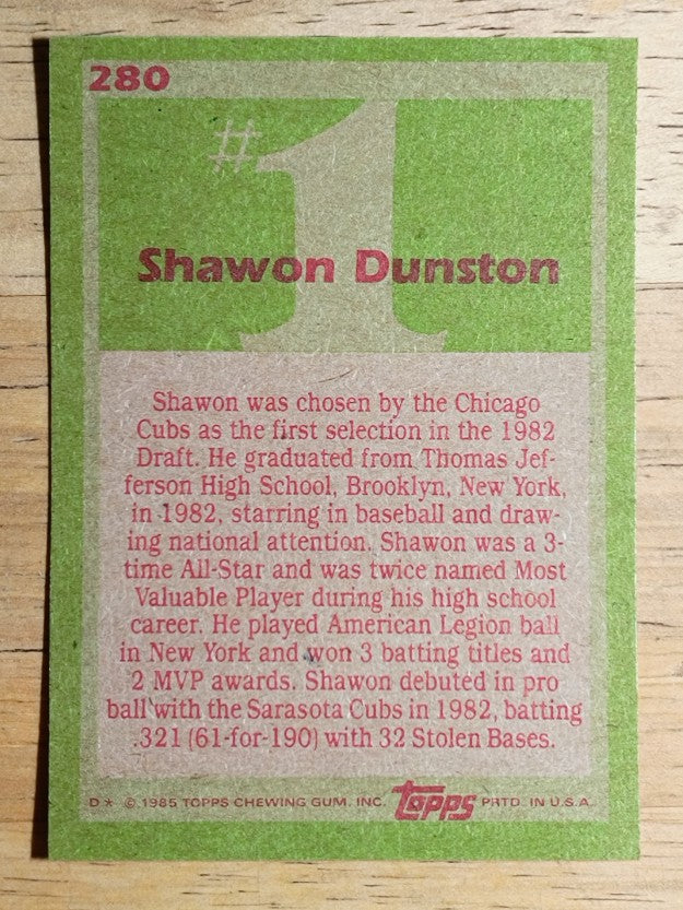 1985 Topps #280 Shawon Dunston FDP RC