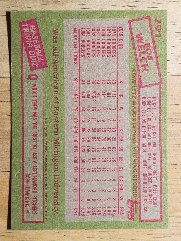 1985 Topps #291 Bob Welch