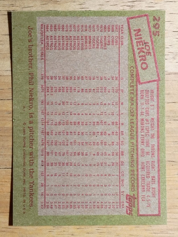 1985 Topps #295 Joe Niekro