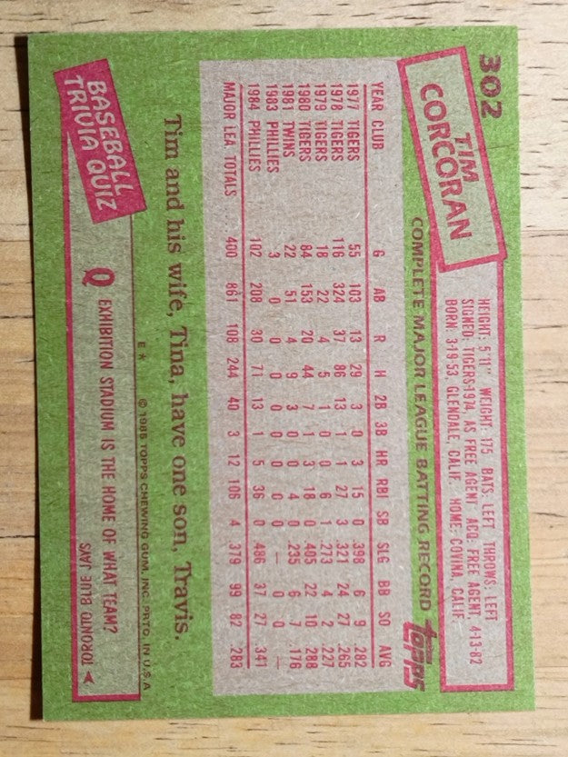 1985 Topps #302 Tim Corcoran