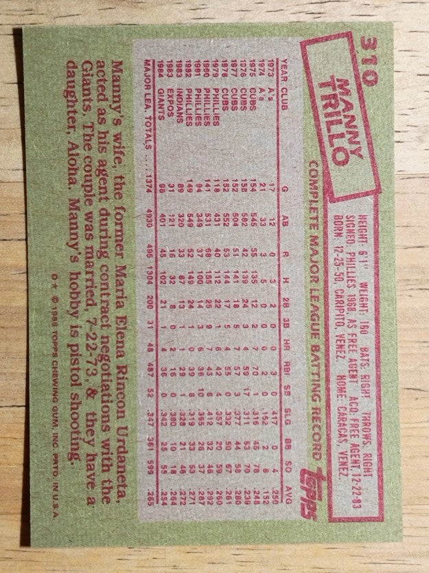 1985 Topps #310 Manny Trillo