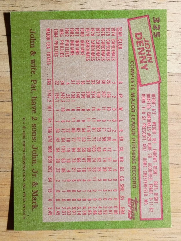 1985 Topps #325 John Denny
