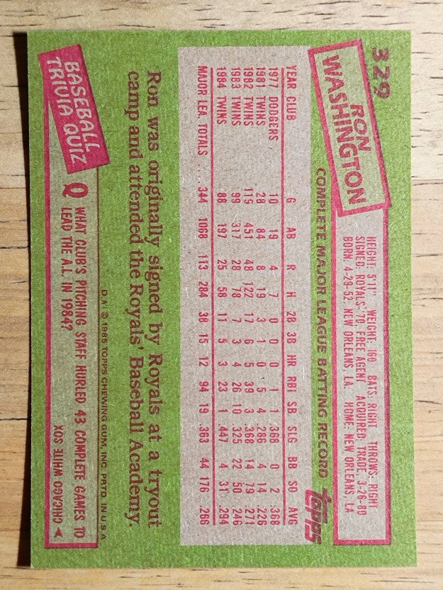 1985 Topps #329 Ron Washington