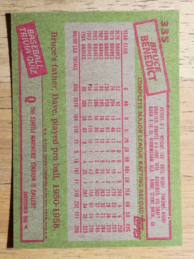 1985 Topps #335 Bruce Benedict