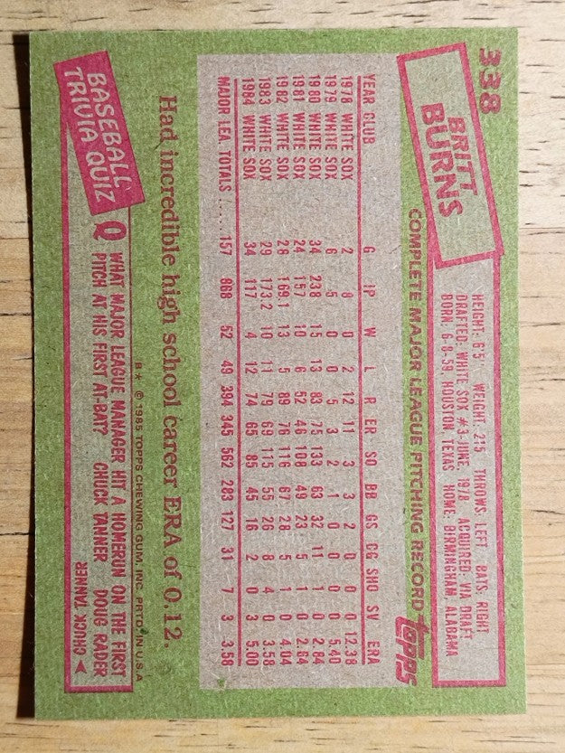 1985 Topps #338 Britt Burns