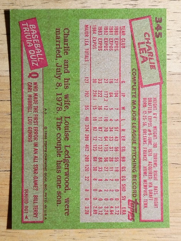 1985 Topps #345 Charlie Lea