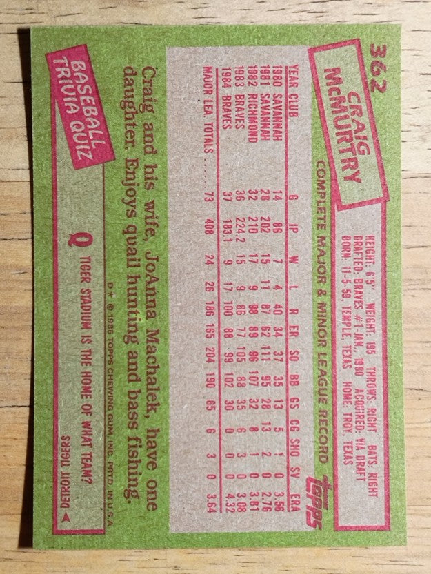 1985 Topps #362 Craig McMurtry