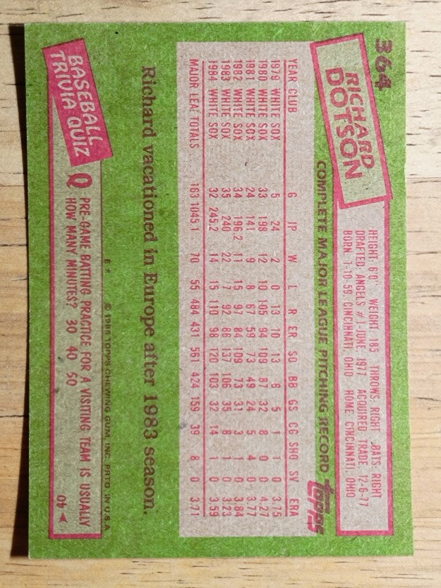 1985 Topps #364 Richard Dotson