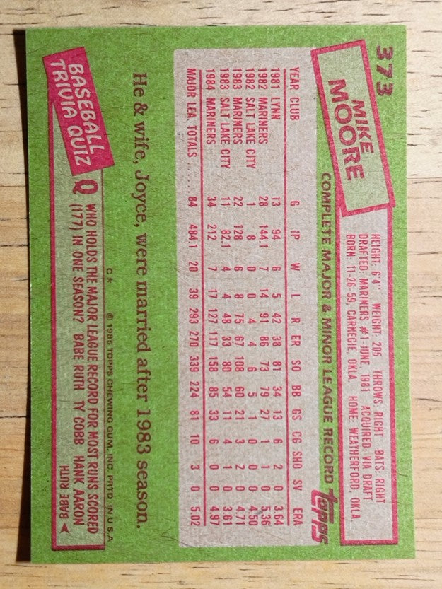 1985 Topps #373 Mike Moore