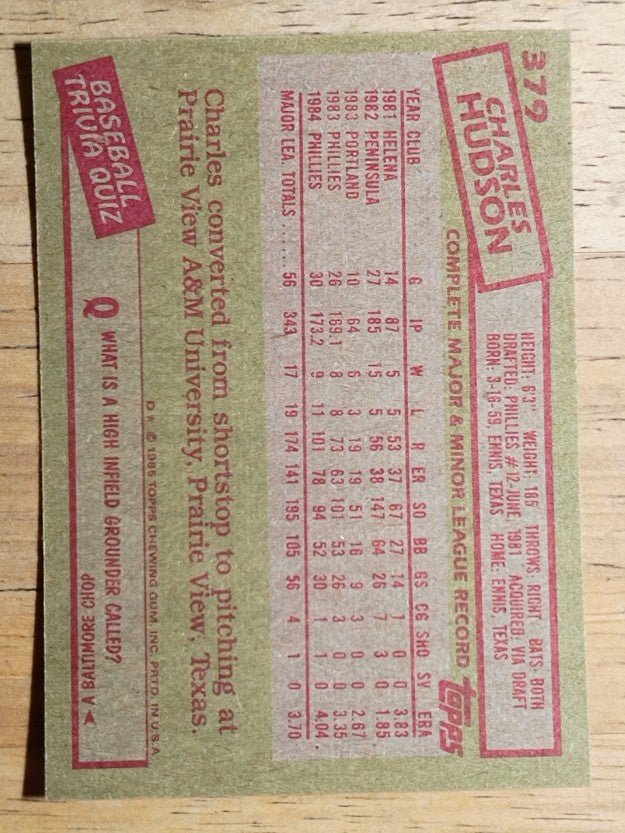 1985 Topps #379 Charles Hudson