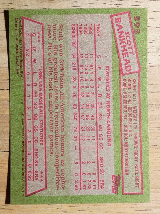 1985 Topps #393 Scott Bankhead OLY RC